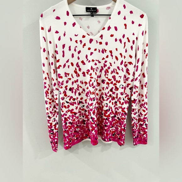 Marble V-Neck Sweater Pink & Red Size Small - Picture 5 of 7